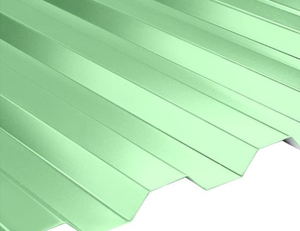 Профнастил стальной стеновой односторонний волна гладкий бело-зеленый С15 0,6х15х800х940 мм ГОСТ 24045-94 фото